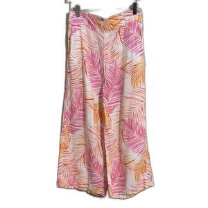 Tahari Multicolor Print Wide Leg Linen Pants size M Resortwear Cruise Vacation